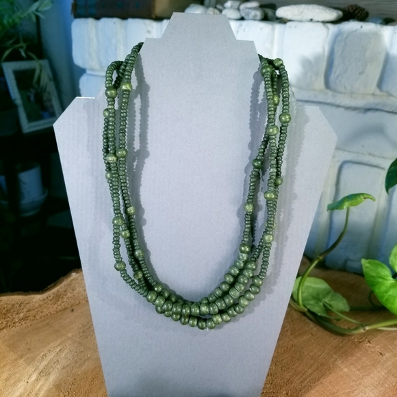 Olive Wood Bead 3 strand necklace - Picture 4 of 5